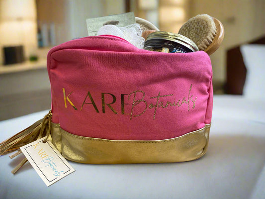 Cosmetic Essential Luxury Travel Pink Gift Bag Set By Kare Botanicals