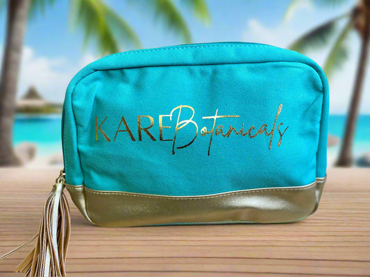 Cosmetic Essential Luxury Travel Teal Gift Bag Set By Kare Botanicals