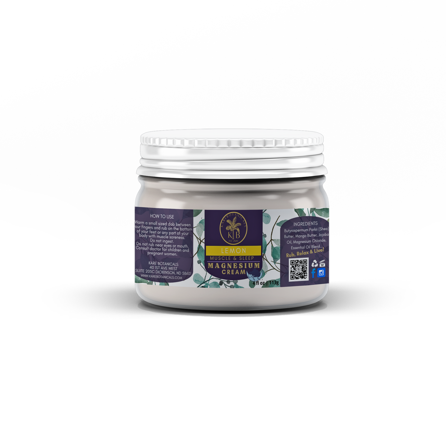 Magnesium Muscle and Sleep Cream Lemon Chamomile 4oz