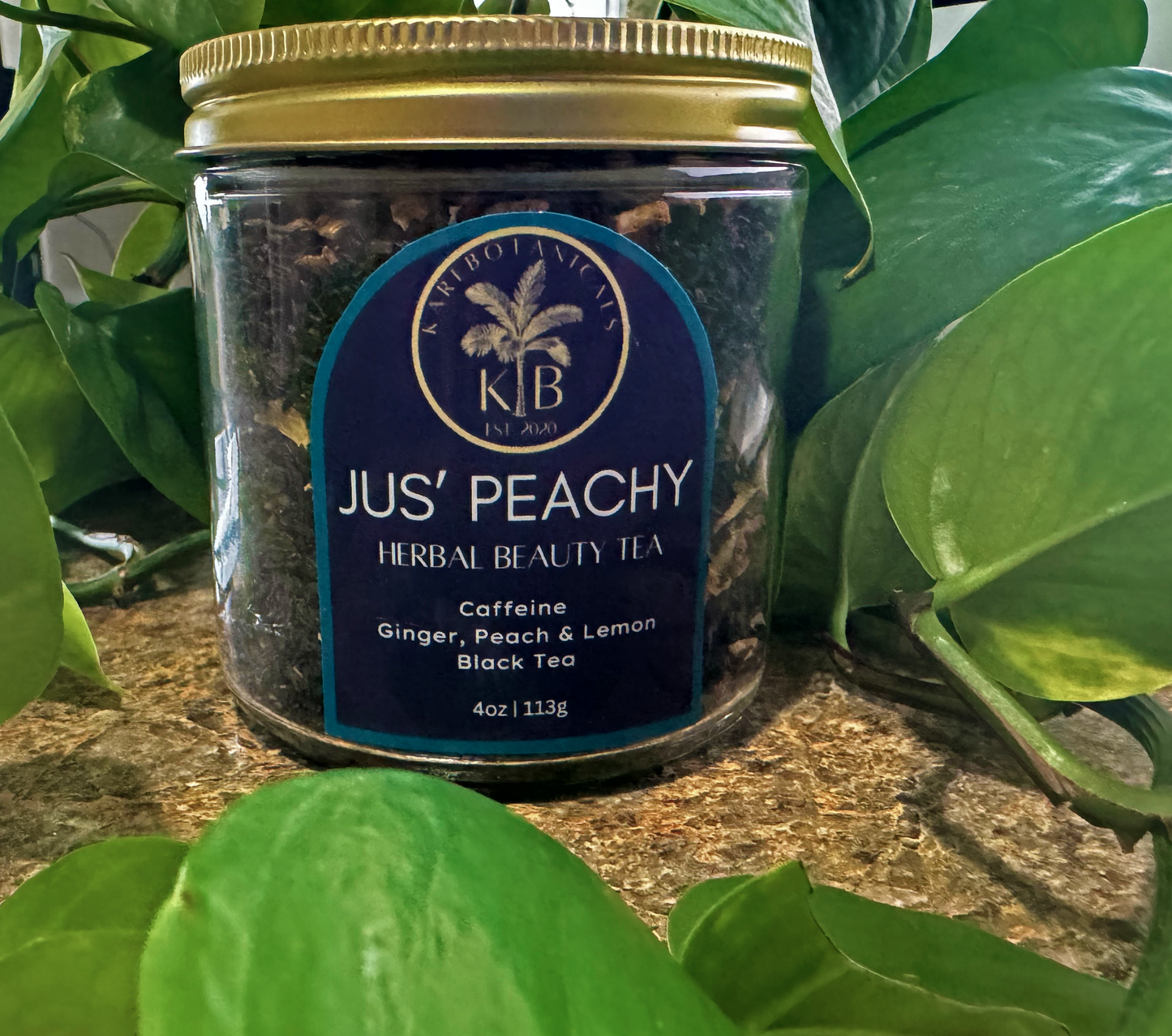 JUS'PEACHY Herbal Beauty Loose Leaf Ginger Peach Lemon Tea 4oz