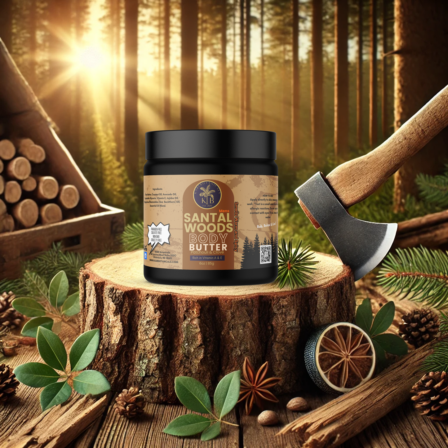 Santal Woods Body Butter with Patchouli and Clove For Men 6oz