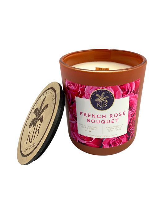French Rose Bouquet Coconut Soy Scented Floral Candle 15oz