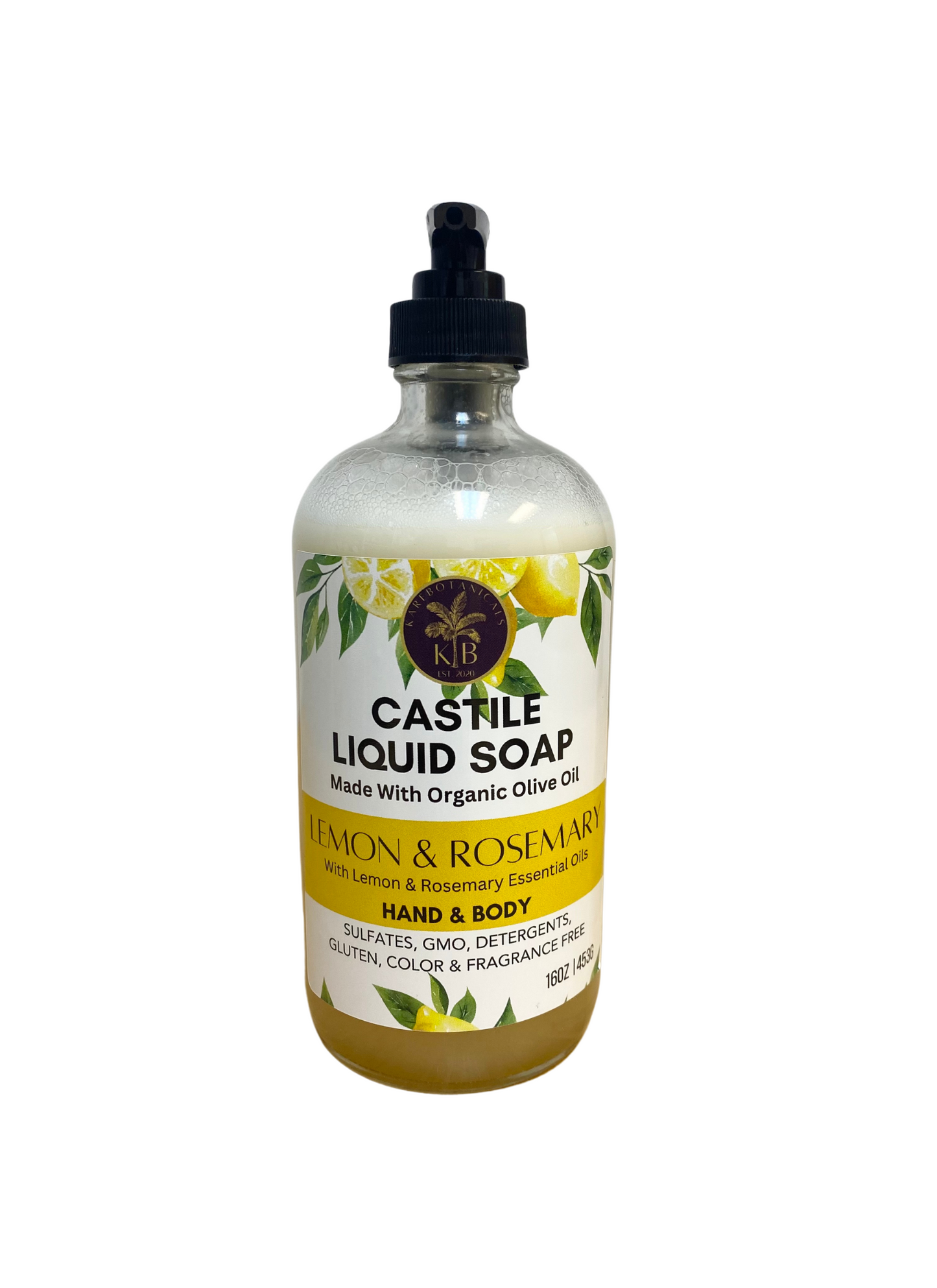 Castile Liquid Hand Body Wash Soap Lemon Rosemary 16oz | 453g